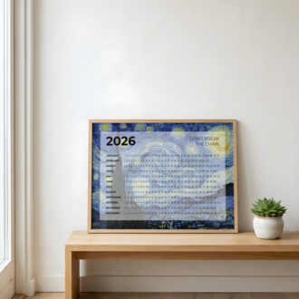 A2 Printable “Don’t Break the Chain” 2026 Annual Calendar – Starry Night