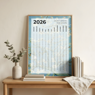 A2 Printable “Don’t Break the Chain” Annual Calendar – Almond Blossoms