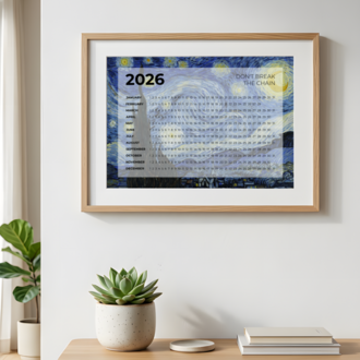 A2 Printable “Don’t Break the Chain” 2026 Annual Calendar – Starry Night