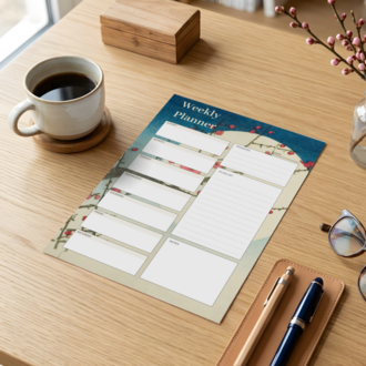 A4 Red Plum Branch Weekly Planner – Printable PDF & PNG