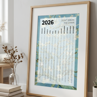 A2 Printable “Don’t Break the Chain” Annual Calendar – Almond Blossoms