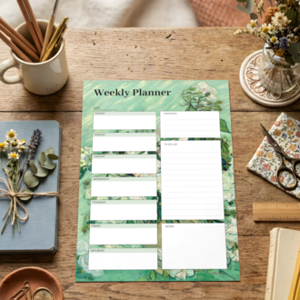 A4 Roses Weekly Planner – Printable PDF & PNG