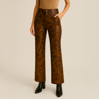 Baroque Brown Deri Pantolon