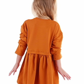 Denokids Turuncu Leoparlı Beli Lastikli Uzun Kollu Kız Çocuk Elbise

