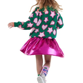 Denokids Yıldızlı Kalp Kız Çocuk Yeşil Triko Kazak