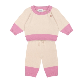 antebies Pembe Kontrastlı Krem Triko Set