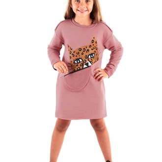 Denokids Pembe Leopar Cepli Uzun Kollu Kız Çocuk Elbise