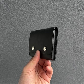 Çıtçıtlı Siyah Deri Cüzdan - El Yapımı Minimalist Kartlık - Hakiki Deri 