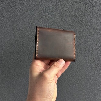 Çıtçıtlı Deri Cüzdan - El Yapımı Minimalist Kartlık - Kahverengi Hakiki Deri 