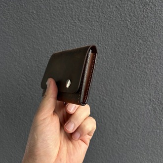 Çıtçıtlı Deri Cüzdan - El Yapımı Minimalist Kartlık - Kahverengi Hakiki Deri 