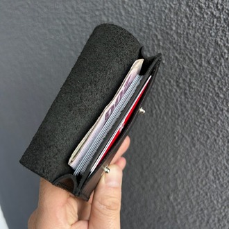 Çıtçıtlı Siyah Deri Cüzdan - El Yapımı Minimalist Kartlık - Hakiki Deri 