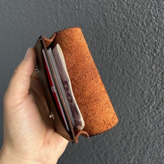 Çıtçıtlı Deri Cüzdan - El Yapımı Minimalist Kartlık - Kahverengi Hakiki Deri 