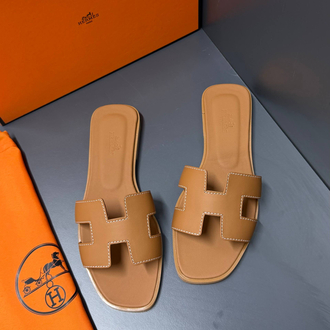 Hermes Orange Slippers %100 Leather/ Full Box(premium)