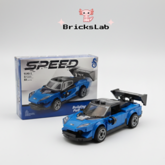 Mini Lego Çek-Bırak Spor Araba Yapım Seti Mavi (64 Parça)