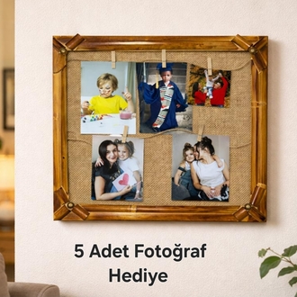 Bambu Çerçeveli Fotoğraf Panosu – 5 Adet Fotoğraf Hediyeli! 