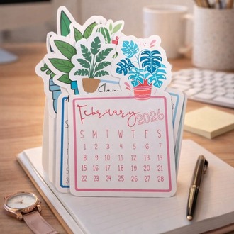Çiçekli Masaüstü Takvim - English Calendar