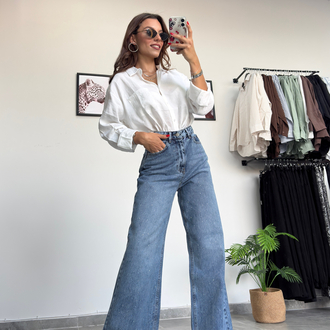 Taşlı Wide Leg Kot Pantolon