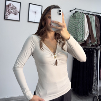 V Yaka Gold Aksesuarlı Taş Body