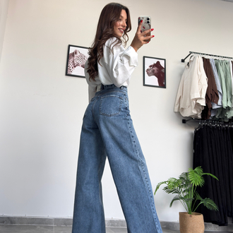Taşlı Wide Leg Kot Pantolon