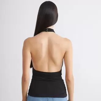 Soulife Siyah Halter Yaka Büzgülü Bluz
