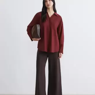 LCW Comfort Kahverengi Beli Lastikli Geniş Paça Kadın Pantolon