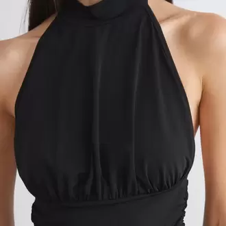Soulife Siyah Halter Yaka Büzgülü Bluz