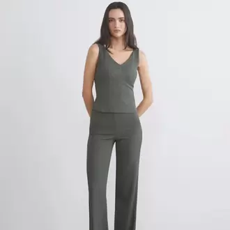LCW Vision Haki V Yaka Dokulu Büzgülü Bluz