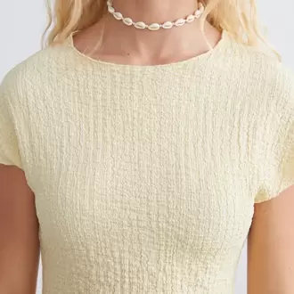 XSIDE Sarı Dik Yaka Dokulu Kadın Body