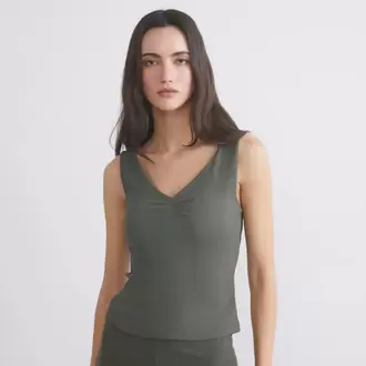 LCW Vision Haki V Yaka Dokulu Büzgülü Bluz
