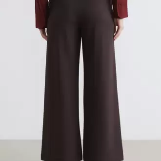 LCW Comfort Kahverengi Beli Lastikli Geniş Paça Kadın Pantolon