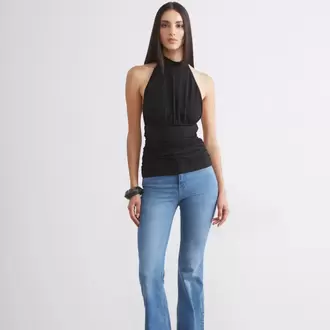 Soulife Siyah Halter Yaka Büzgülü Bluz