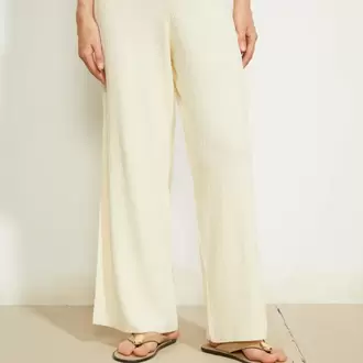 LCWAIKIKI Classic Sarı Beli Lastikli Dokulu Kadın Triko Pantolon