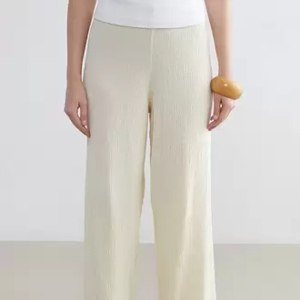 LCWAIKIKI Classic Sarı Beli Lastikli Dokulu Kadın Triko Pantolon
