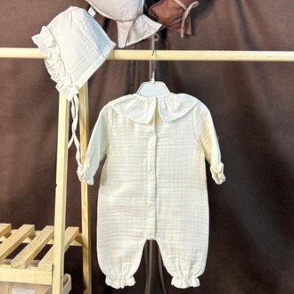 Müslin Fırfırlı Bebe Yaka Tulum ve Bonet