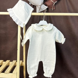 Müslin Bebe Yaka Tulum ve Bonet
