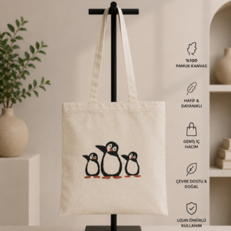 Penguen Desenli Kanvas Bez Çanta