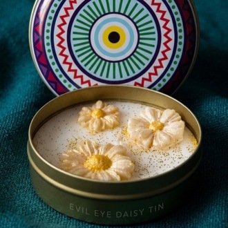 Sunkissed Daisy Nazar Boncuklu Teneke Kutu Soya Mum