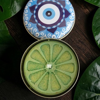 Sacred Green Nazar Boncuklu Teneke Kutu Soya Mum