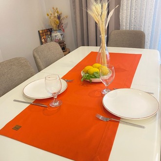 Sunrise Flame Keten Runner Masa Örtüsü 45X120 cm | El Yapımı Dekoratif Masa Şeridi