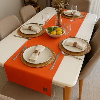 Sunrise Flame Keten Runner Masa Örtüsü 45X120 cm | El Yapımı Dekoratif Masa Şeridi