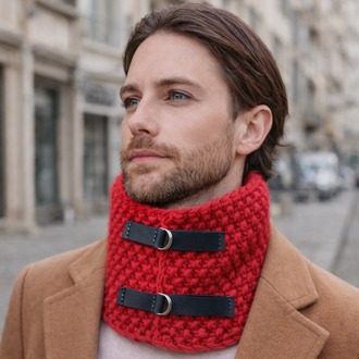 El Örgüsü Unisex  Boyunluk –  Kırmızı – Siyah Deri Detaylı