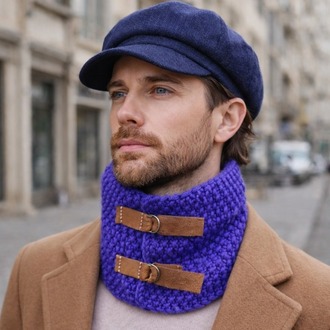 El Örgüsü Unisex Batik Boyunluk – Mor–Taba Deri Detaylı