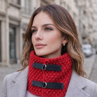 El Örgüsü Unisex  Boyunluk –  Kırmızı – Siyah Deri Detaylı