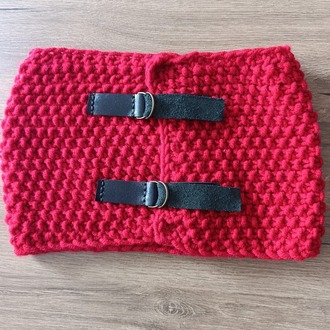 El Örgüsü Unisex  Boyunluk –  Kırmızı – Siyah Deri Detaylı
