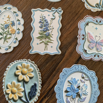 Floral Tags/Blue Stickers