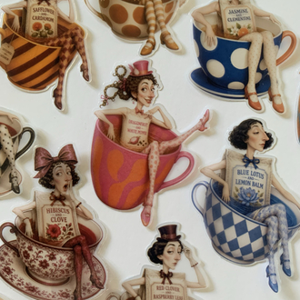 Whimsy Teacup Dolls Pet Sticker Seti