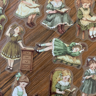 Vintage Reading Girl Pet Stickers