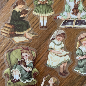 Vintage Reading Girl Pet Stickers