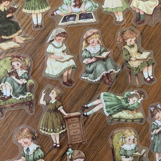 Vintage Reading Girl Pet Stickers