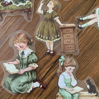 Vintage Reading Girl Pet Stickers
